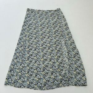 H&M Floral Midi Skirt Women’s 8 Blue Yellow White Print Side Slit Lightweight
